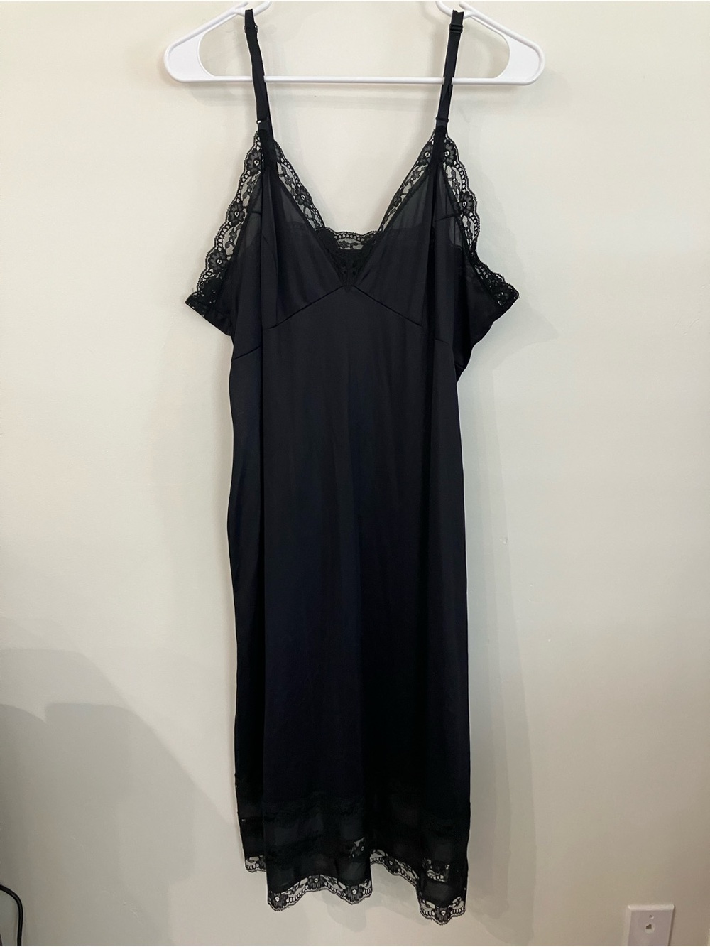 Vintage Black Lace-Trim Slip Dress
